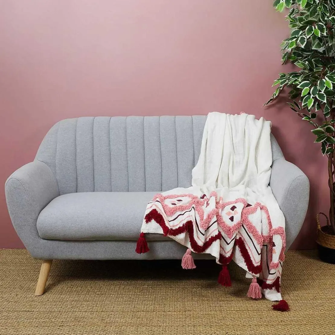 3S. x HomeJeté De Canapé Ethnique Tufté 130x150cm en Coton bicolore
