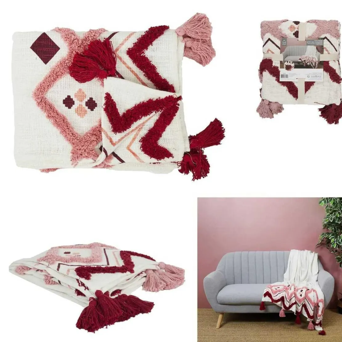 3S. x HomeJeté De Canapé Ethnique Tufté 130x150cm en Coton bicolore