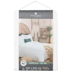3S. x HomeParure de lit Percale 260x240 cm Landiha - Blanc