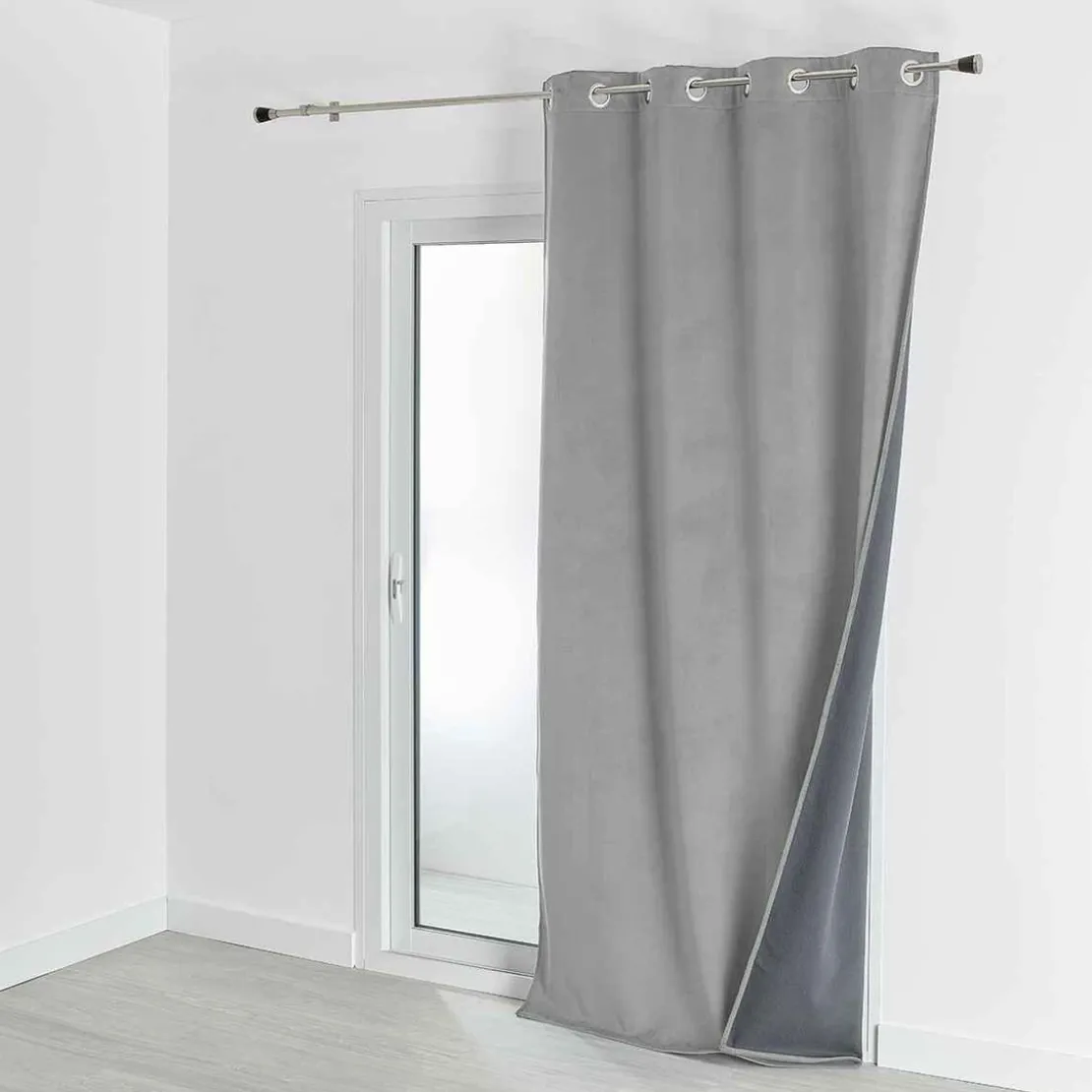 3S. x HomeRideau d'Ameublement VeloursDouble Polaire 135x280 cm VELVETA - Gris Perle
