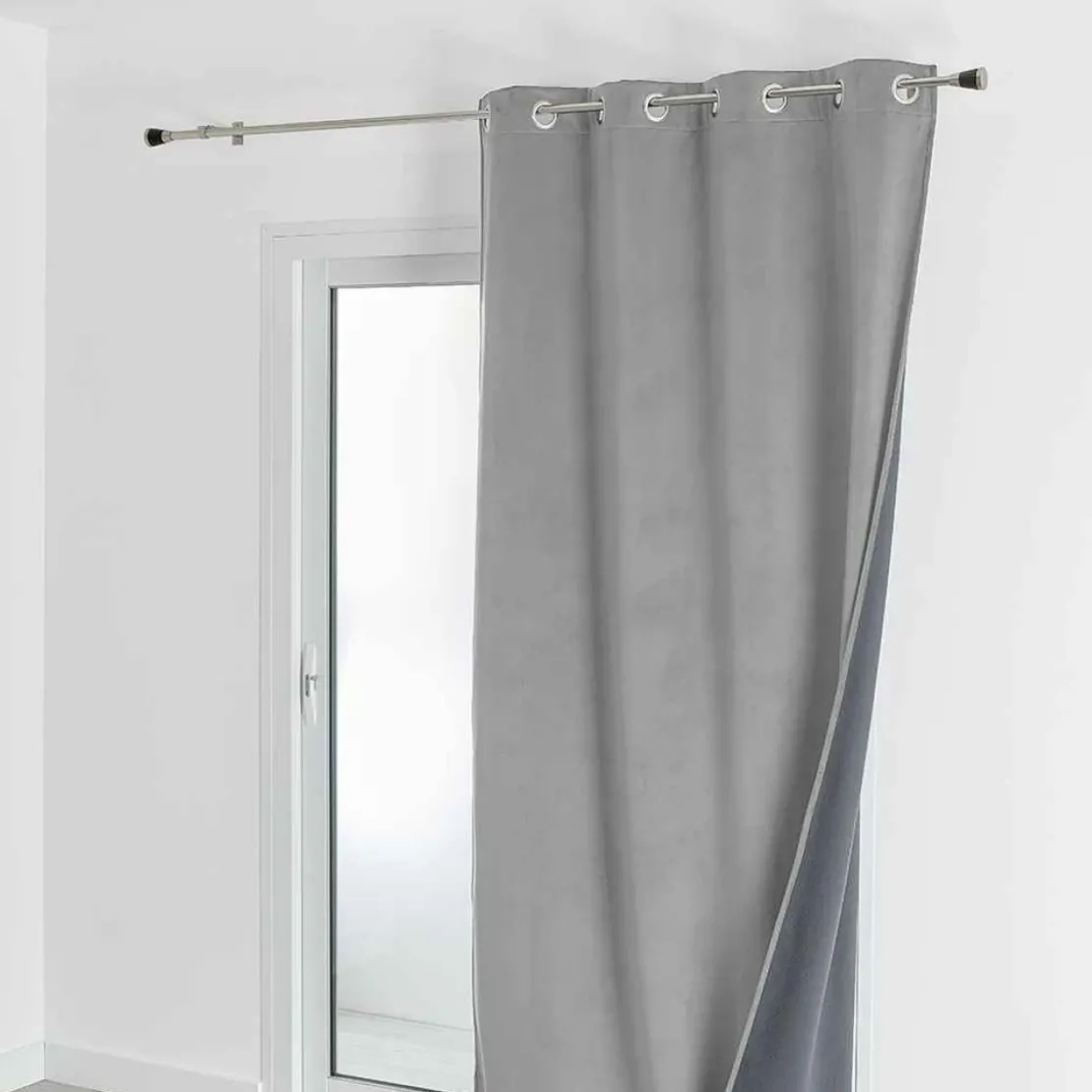 3S. x HomeRideau d'Ameublement VeloursDouble Polaire 135x280 cm VELVETA - Gris Perle