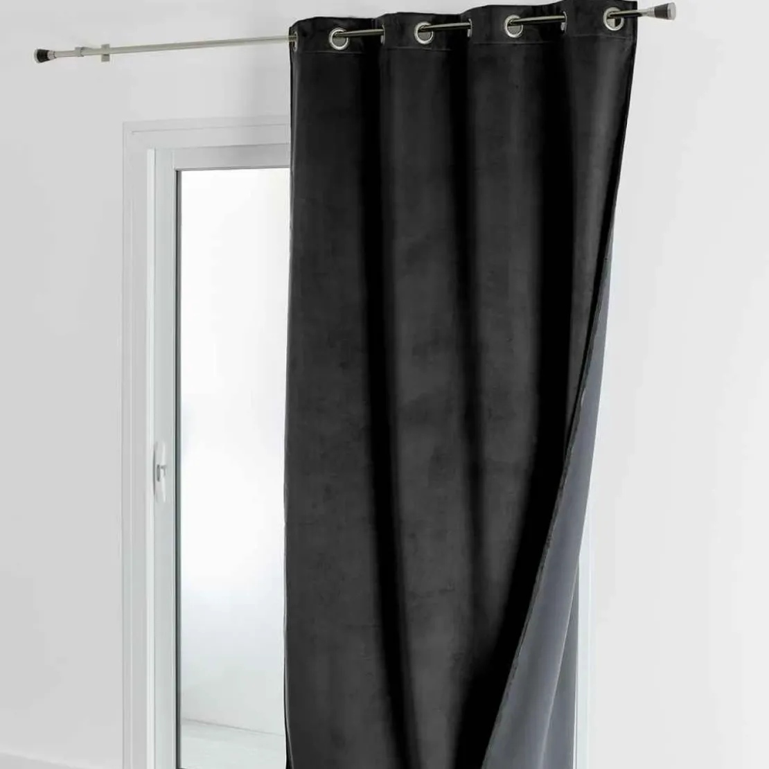 3S. x HomeRideau d'Ameublement Velours Double Polaire 135x280 cm VELVETA - Noir