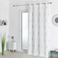 3S. x HomeVoilage Etamine Jacquard Blanc Indigo 140x260