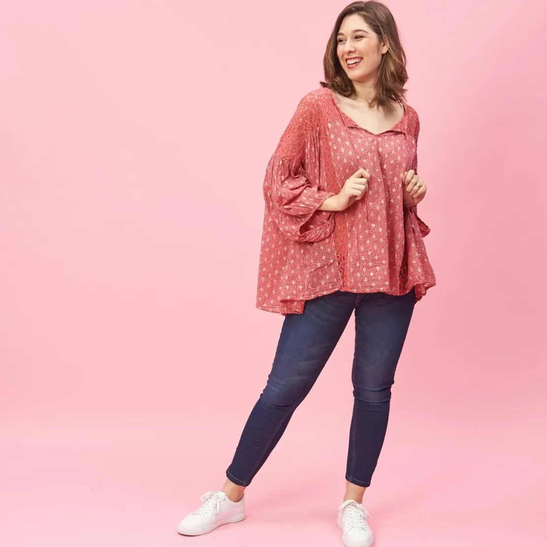 3S. x Le VestiaireBlouse col V avec application de dentelle Klauda en coton