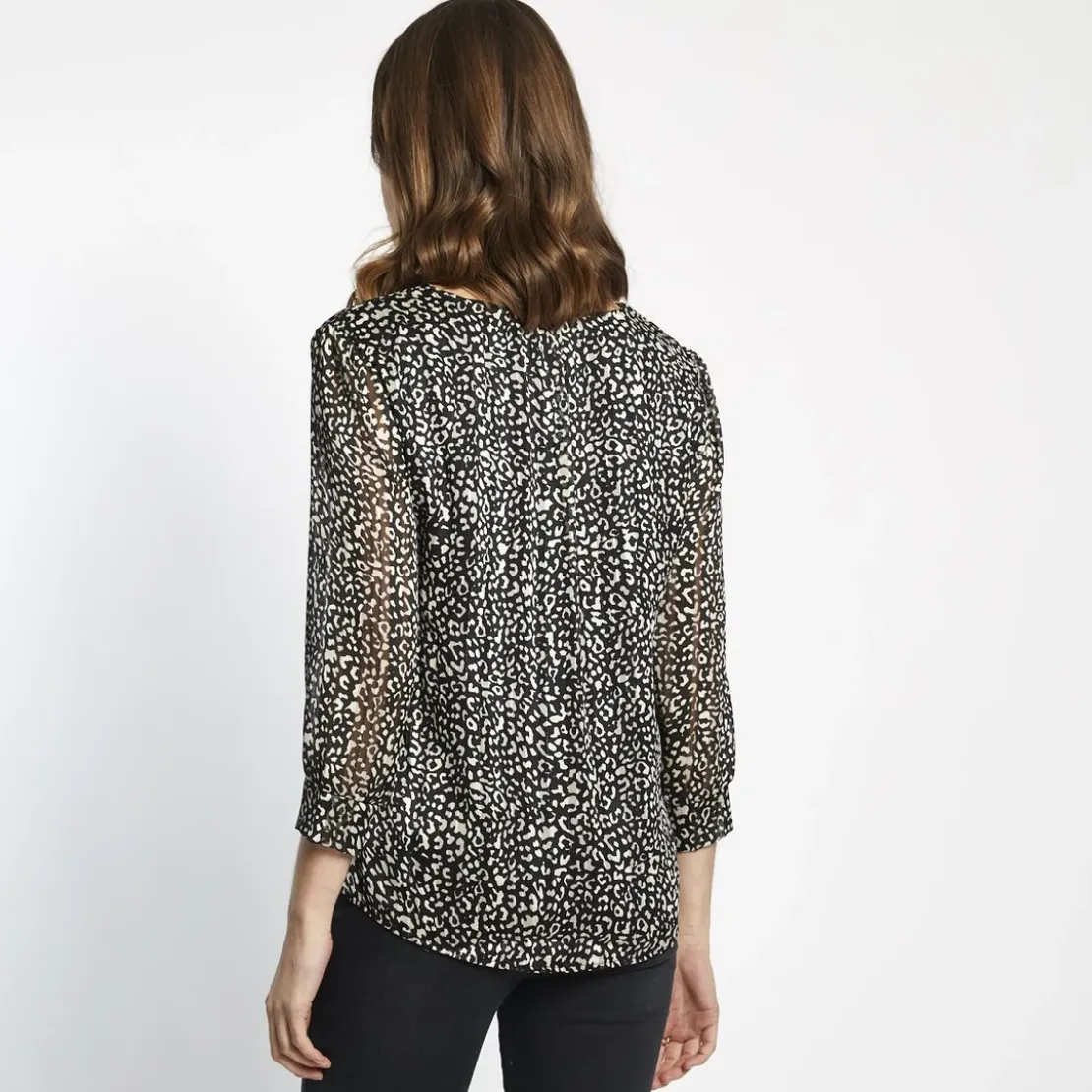 3S. x Le VestiaireBlouse col V imprimée léopard Célia Noire