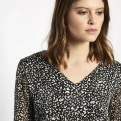 3S. x Le VestiaireBlouse col V imprimée léopard Célia Noire