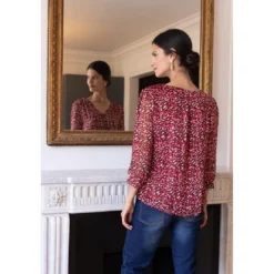 3S. x Le VestiaireBlouse col V imprimée léopard Célia Rouge