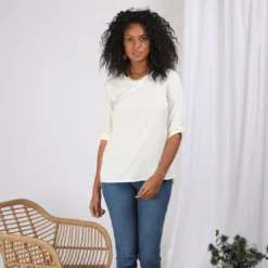 3S. x Le VestiaireBlouse fendue manches 3/4 ajustables femme - écru blanc