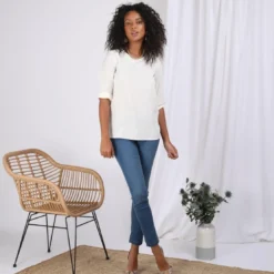 3S. x Le VestiaireBlouse fendue manches 3/4 ajustables femme - écru blanc