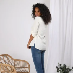 3S. x Le VestiaireBlouse fendue manches 3/4 ajustables femme - écru blanc