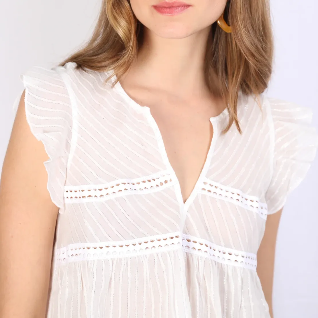 3S. x Le VestiaireBlouse manches courtes rayures lurex Celeste en coton