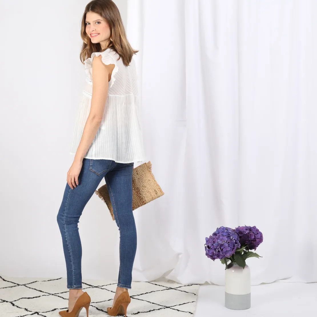 3S. x Le VestiaireBlouse manches courtes rayures lurex Celeste en coton