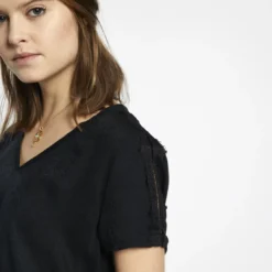 3S. x Le VestiaireBlouse manches courtes col V détail dentelle Donna noir en viscose