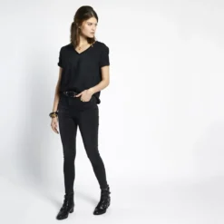 3S. x Le VestiaireBlouse manches courtes col V détail dentelle Donna noir en viscose