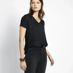 3S. x Le VestiaireBlouse manches courtes col V détail dentelle Donna noir en viscose