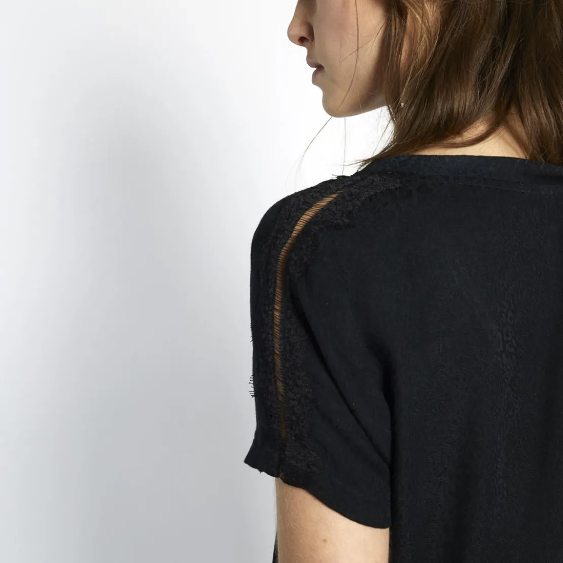 3S. x Le VestiaireBlouse manches courtes col V détail dentelle Donna noir en viscose