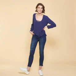 3S. x Le VestiaireBlouse manches longues détail dentelle bleu marine