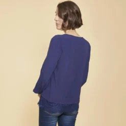 3S. x Le VestiaireBlouse manches longues détail dentelle bleu marine