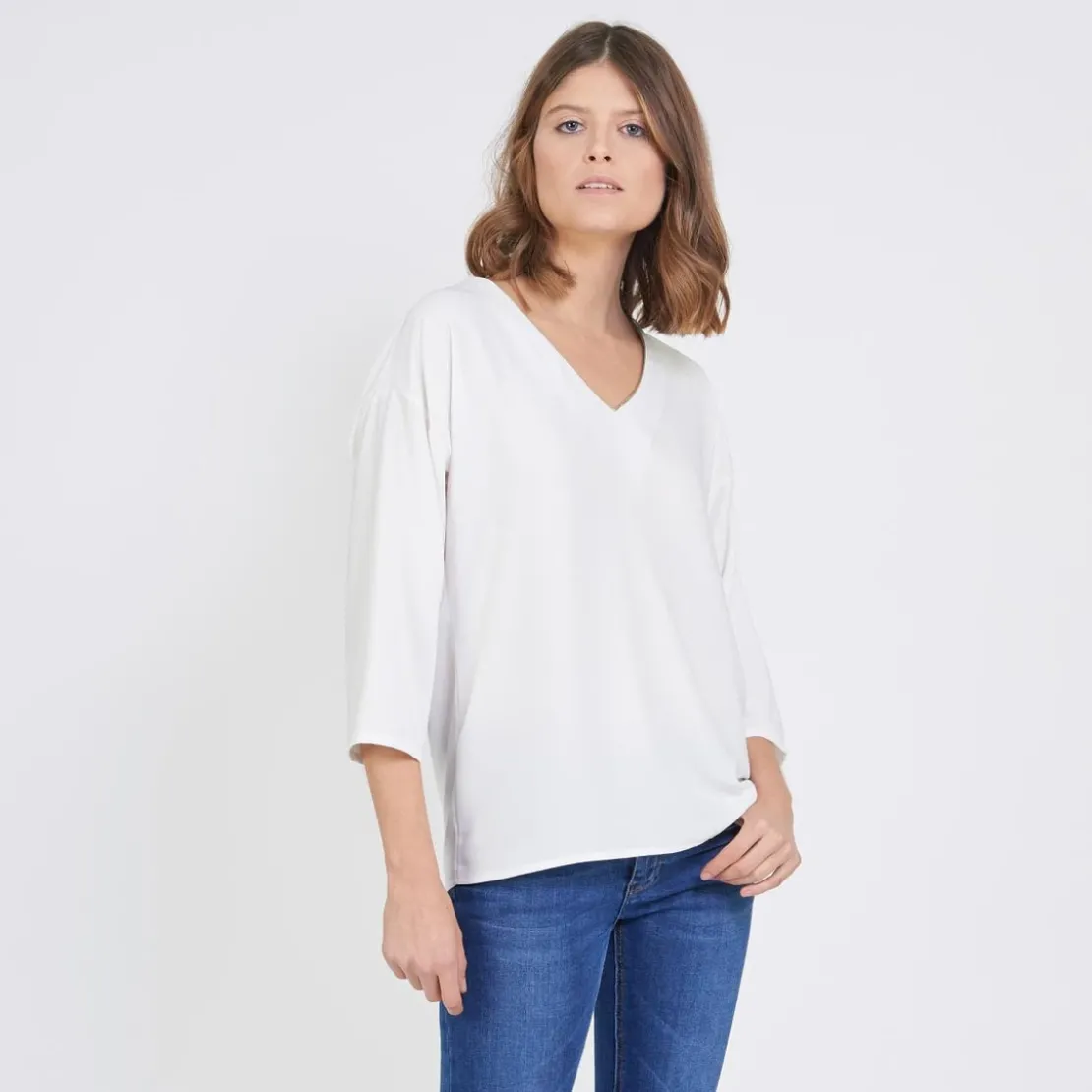 3S. x Le VestiaireBlouse manches longues col V doré Emilie écru