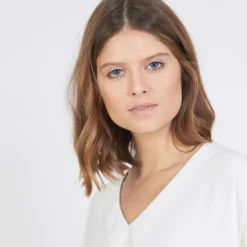 3S. x Le VestiaireBlouse manches longues col V doré Emilie écru