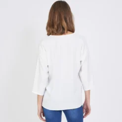3S. x Le VestiaireBlouse manches longues col V doré Emilie écru