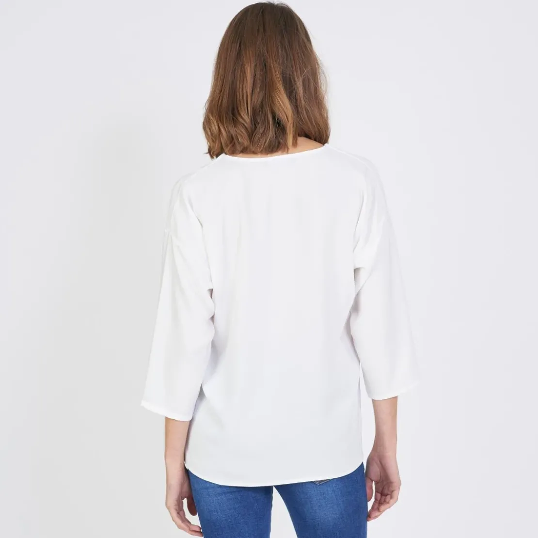 3S. x Le VestiaireBlouse manches longues col V doré Emilie écru