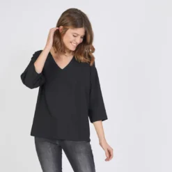 3S. x Le VestiaireBlouse manches longues col V doré Emilie noir