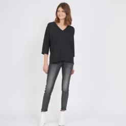3S. x Le VestiaireBlouse manches longues col V doré Emilie noir