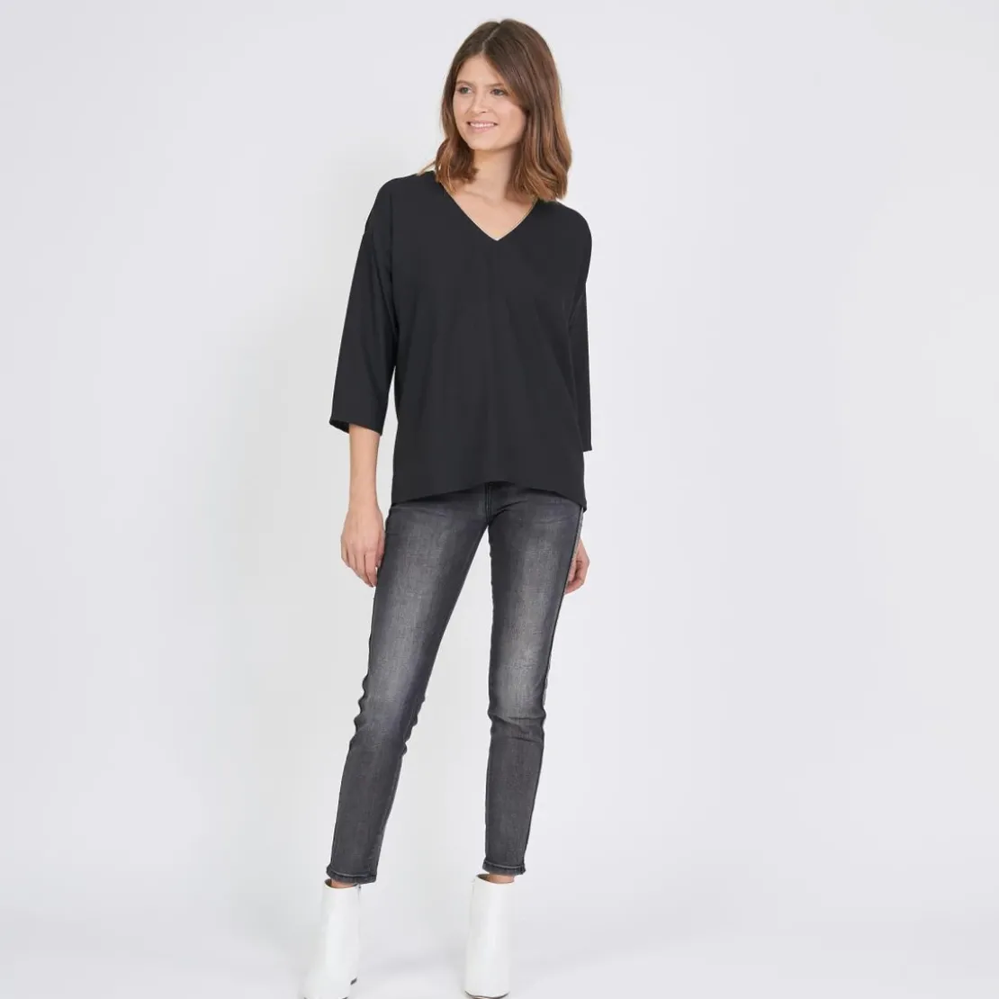 3S. x Le VestiaireBlouse manches longues col V doré Emilie noir