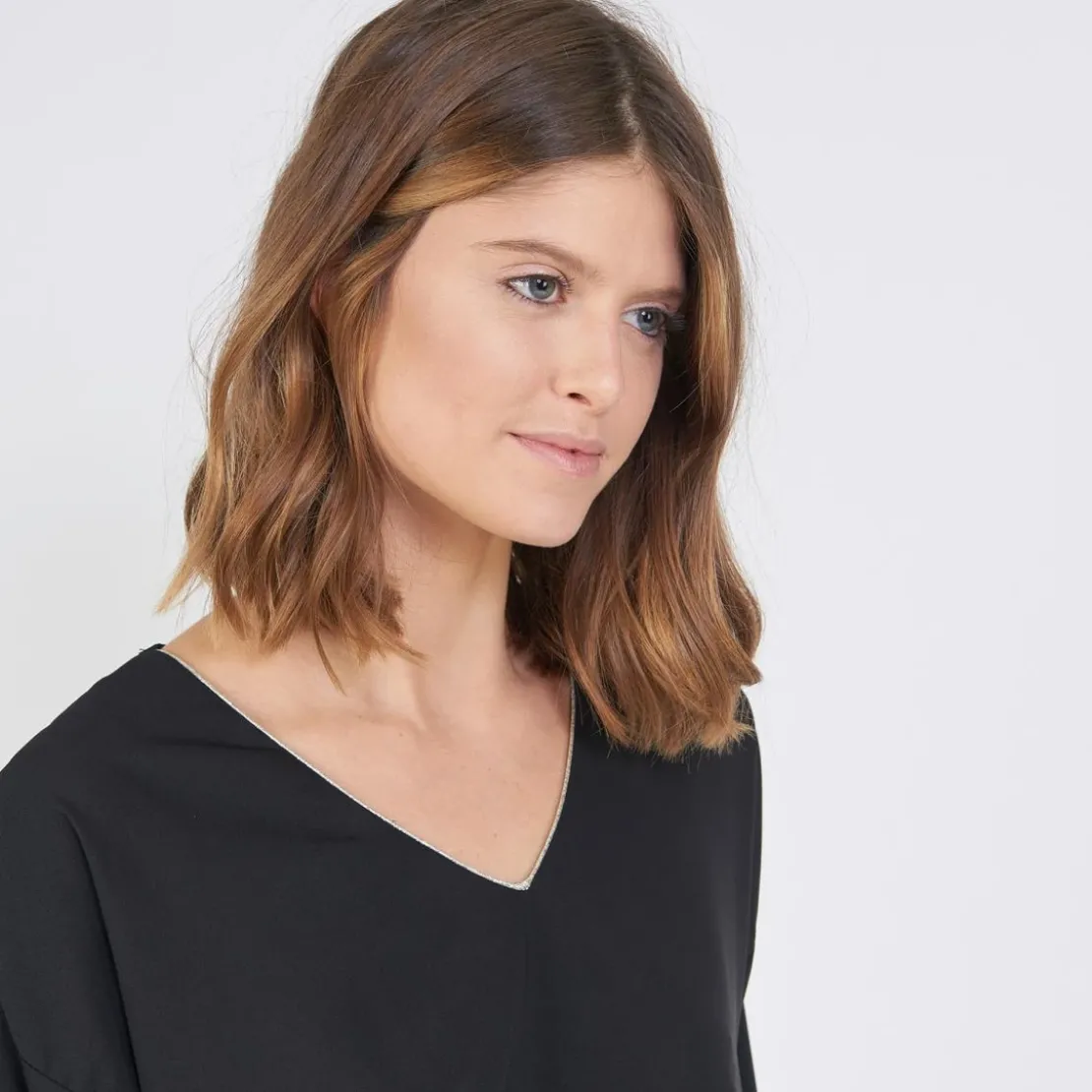 3S. x Le VestiaireBlouse manches longues col V doré Emilie noir