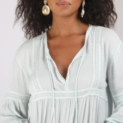 3S. x Le VestiaireBlouse manches longues en viscose et bas élastiqués dentelle femme - Bleu