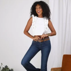 3S. x Le VestiaireBlouse sans manches volants et pierres femme - écru blanc