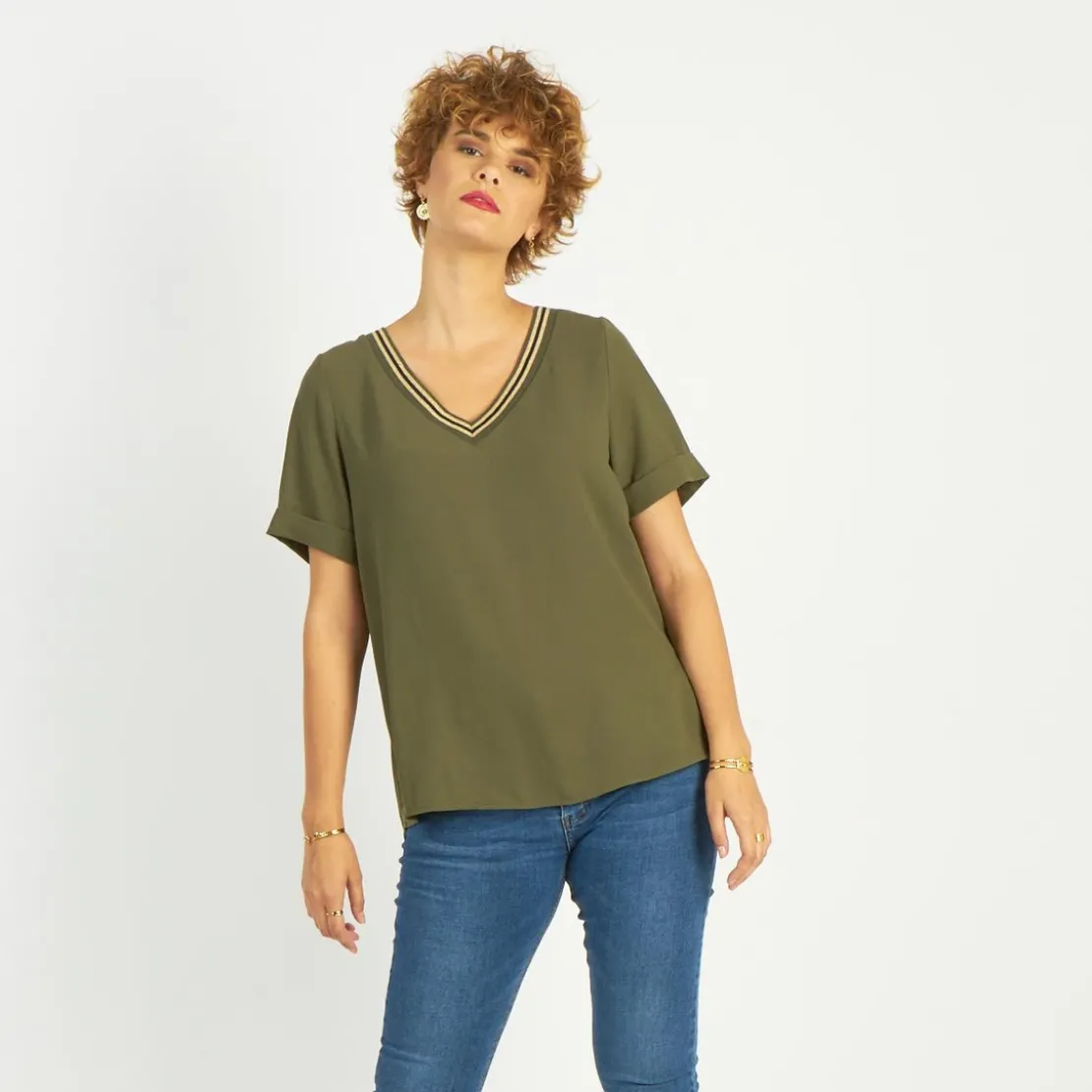 3S. x Le VestiaireBlouses col V détail bandes à l'encolure Elena