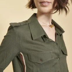 3S. x Le VestiaireChemise en Viscose/Lin avec bandes appliquées kaki