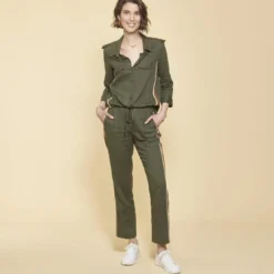 3S. x Le VestiaireChemise en Viscose/Lin avec bandes appliquées kaki