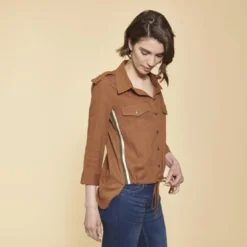 3S. x Le VestiaireChemise en Viscose/Lin avec bandes appliquées camel