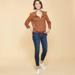 3S. x Le VestiaireChemise en Viscose/Lin avec bandes appliquées camel