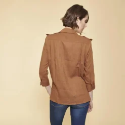 3S. x Le VestiaireChemise en Viscose/Lin avec bandes appliquées camel