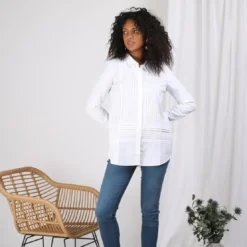 3S. x Le VestiaireChemise manches longues dentelle et jeux de plis femme - Blanc