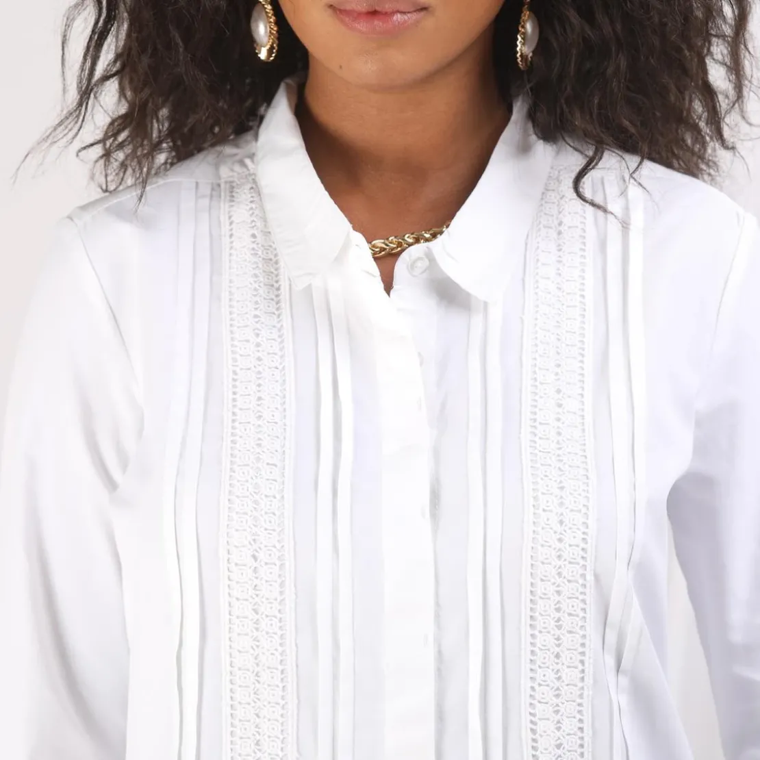 3S. x Le VestiaireChemise manches longues dentelle et jeux de plis femme - Blanc