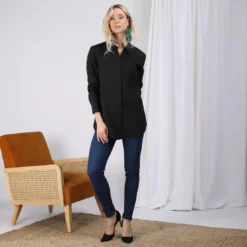 3S. x Le VestiaireChemise manches longues bas arrondi femme - Noir
