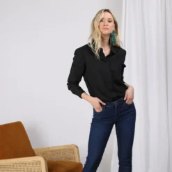 3S. x Le VestiaireChemise manches longues bas arrondi femme - Noir