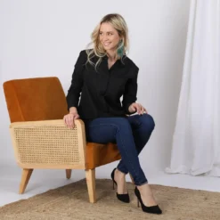 3S. x Le VestiaireChemise manches longues bas arrondi femme - Noir