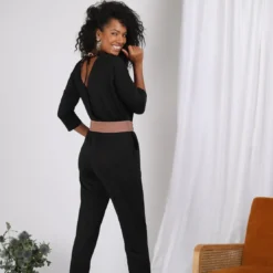 3S. x Le VestiaireCombinaison manches 3/4 taille élastique dos en V femme - Noir