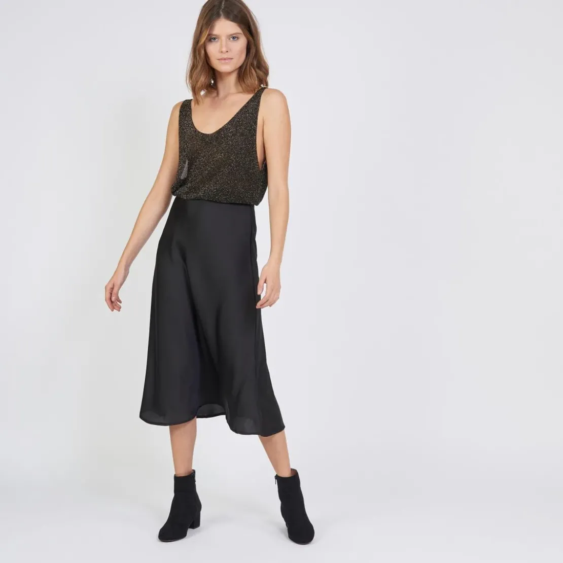 3S. x Le VestiaireDébardeur col V devant et dos lurex Rachel en viscose noir