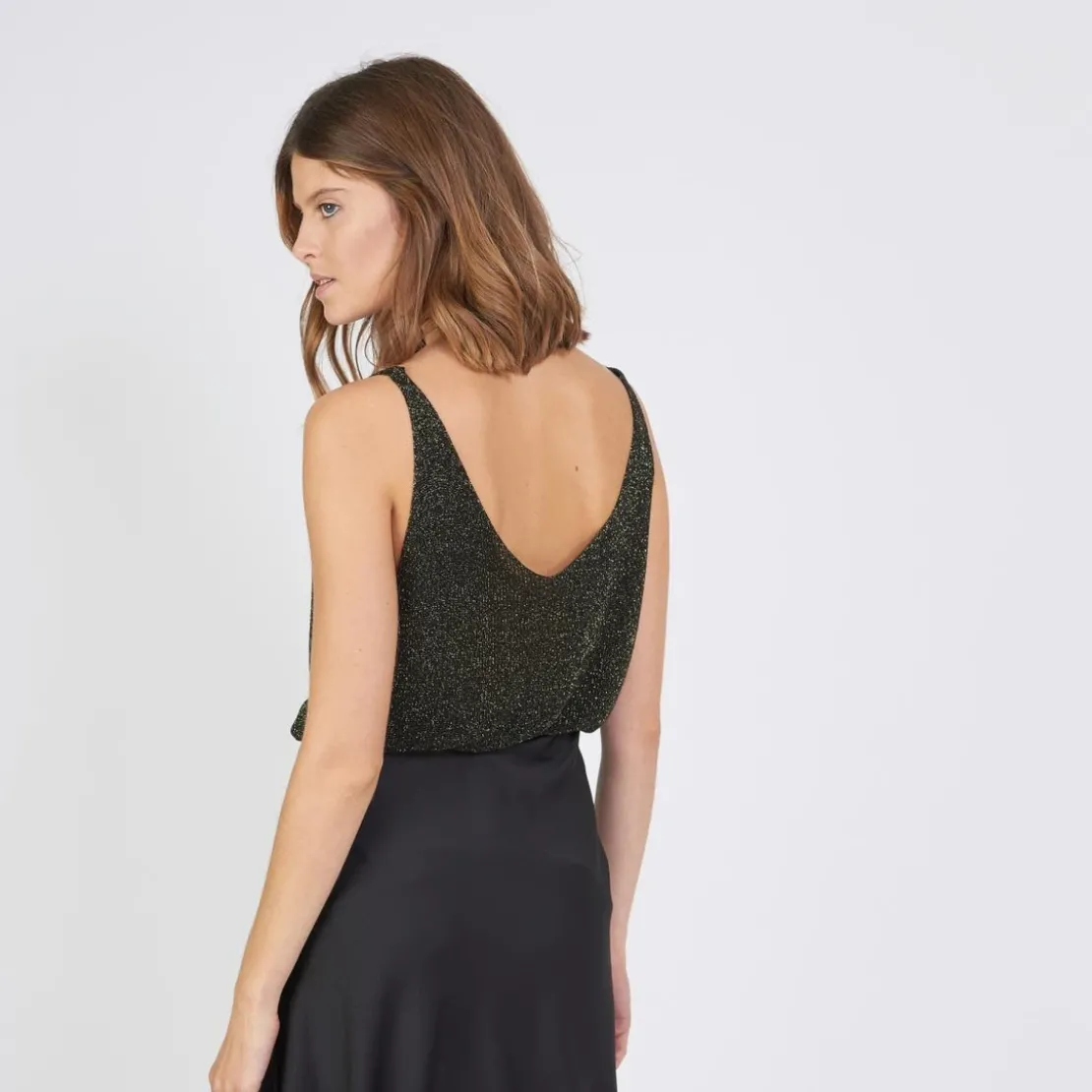 3S. x Le VestiaireDébardeur col V devant et dos lurex Rachel en viscose noir