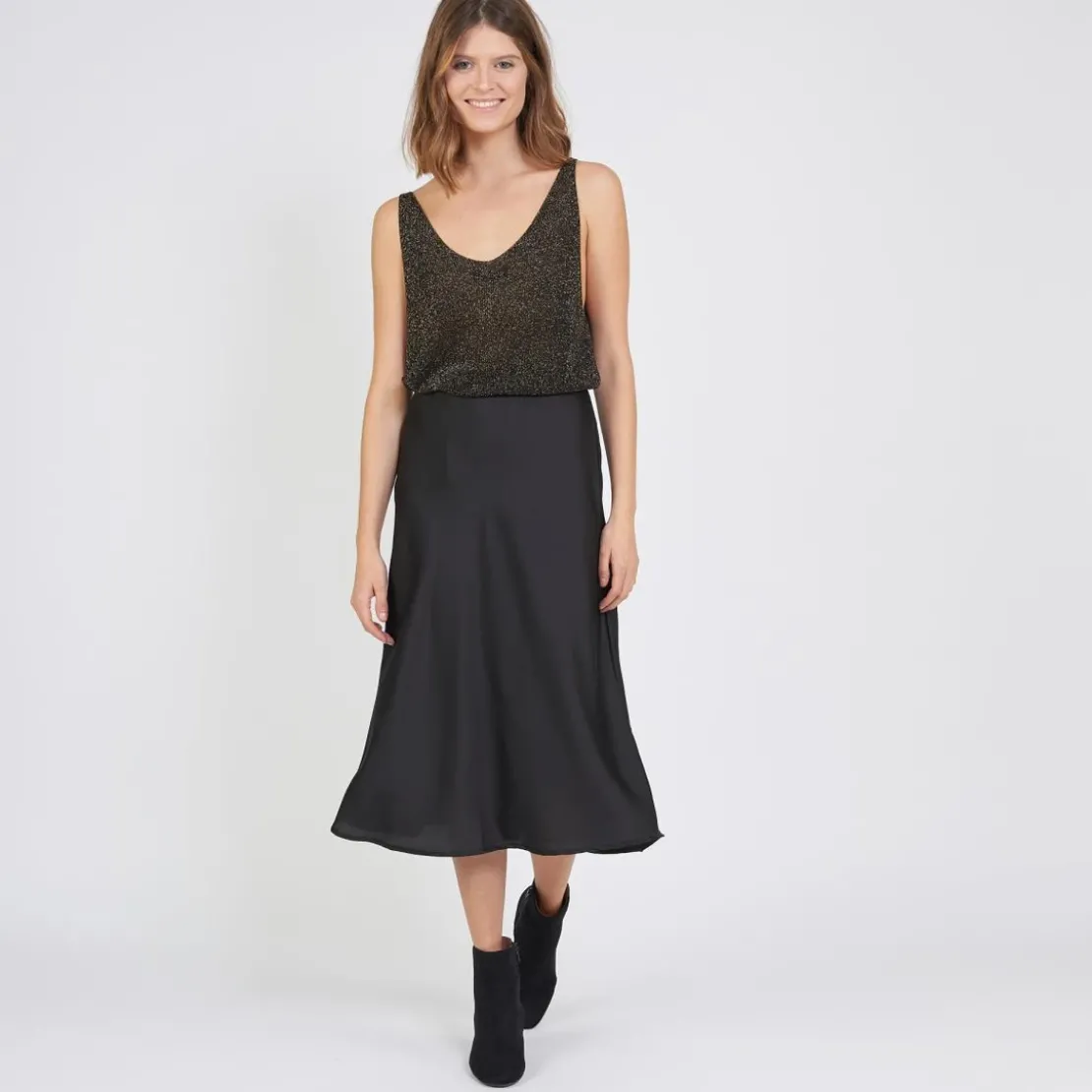 3S. x Le VestiaireDébardeur col V devant et dos lurex Rachel en viscose noir