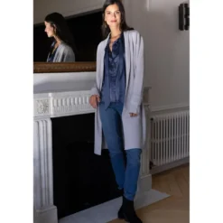 3S. x Le VestiaireGilet long col châle Hardy en viscose gris