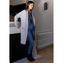 3S. x Le VestiaireGilet long col châle Hardy en viscose gris