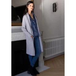 3S. x Le VestiaireGilet long col châle Hardy en viscose gris